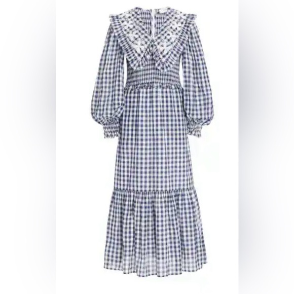 NWOT SEA Gingham Smocked Ruffle Collar Cottagecore Maxi Dress Size XS - Picture 4 of 9